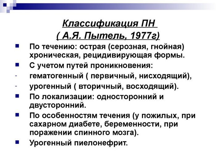 Классификация болезни почечного пиелонефрита Классификация болезни