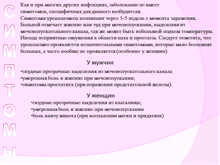 Симптомы заболевания уреаплазмоз Симптомы заболевания